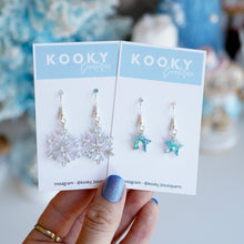 Load image into Gallery viewer, Silver Snowflake & Blue Star Acrylic Earrings