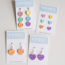 Load image into Gallery viewer, Conversation Heart Earrings - 3 Drop Hanging and Stud Pack
