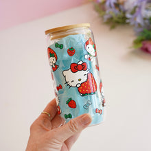 Load image into Gallery viewer, Glass Cup - Kitty w/ Strawberries