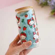 Load image into Gallery viewer, Glass Cup - Kitty w/ Strawberries