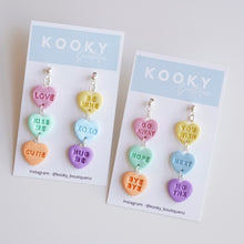 Load image into Gallery viewer, Conversation Heart Earrings - 3 Drop Hanging and Stud Pack