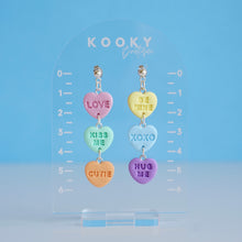 Load image into Gallery viewer, Conversation Heart Earrings - 3 Drop Hanging and Stud Pack
