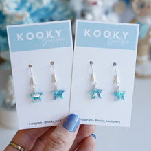 Load image into Gallery viewer, Silver Snowflake & Blue Star Acrylic Earrings