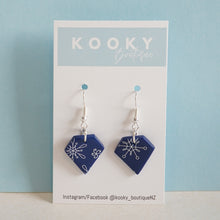 Load image into Gallery viewer, Navy Blue Snowflake Print Earrings