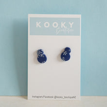 Load image into Gallery viewer, Navy Blue Snowflake Print Earrings