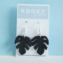 Load image into Gallery viewer, Black Monstera Earrings