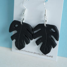 Load image into Gallery viewer, Black Monstera Earrings