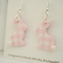 Load image into Gallery viewer, Pink Gingham Bunny Earrings