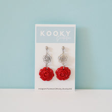Load image into Gallery viewer, Red Rose Earrings