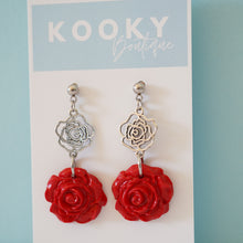 Load image into Gallery viewer, Red Rose Earrings