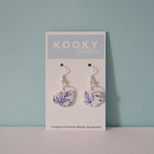 Load image into Gallery viewer, Blue Leaf Coffee Cup Earrings