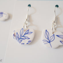 Load image into Gallery viewer, Blue Leaf Coffee Cup Earrings