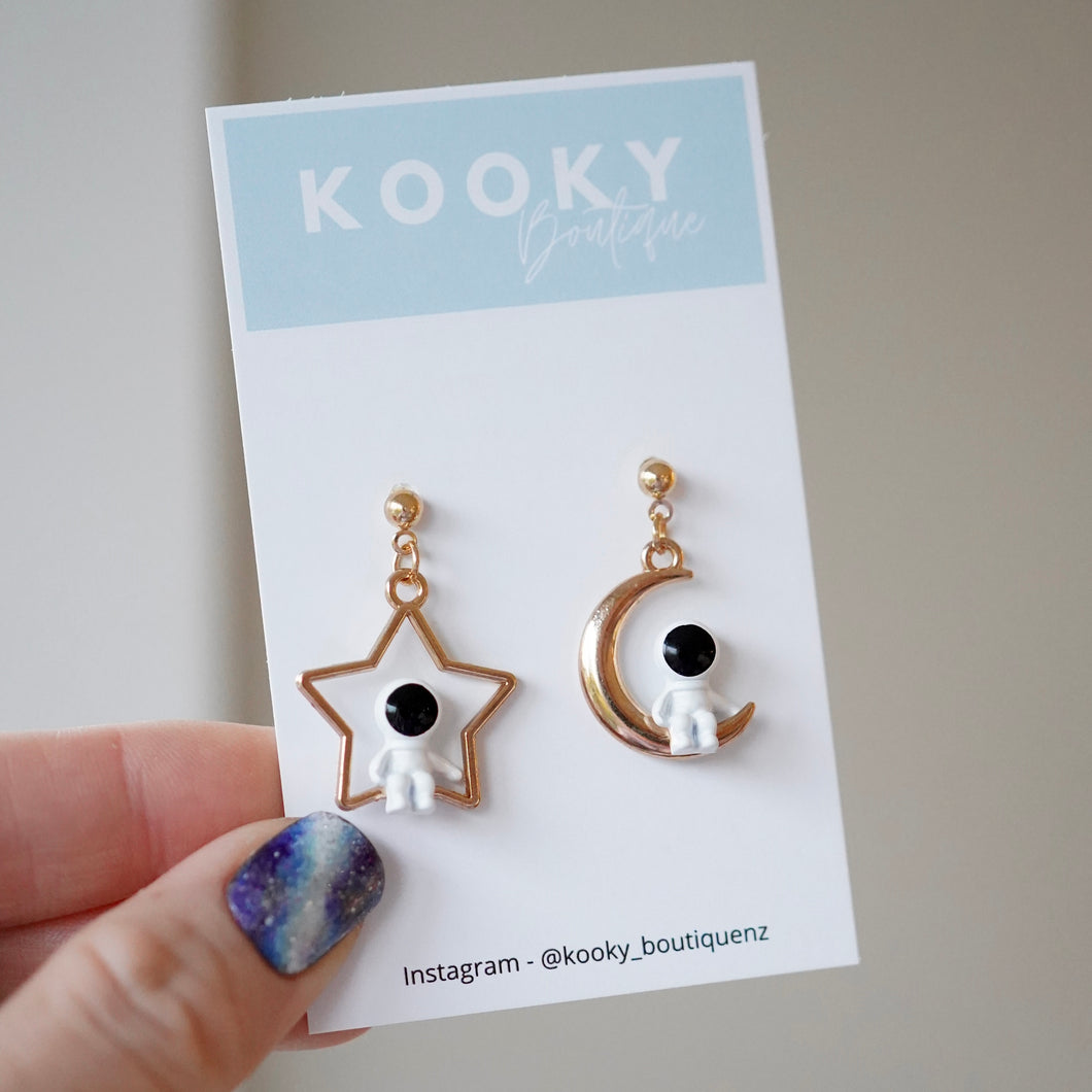 Star & Moon Astronaut Earrings