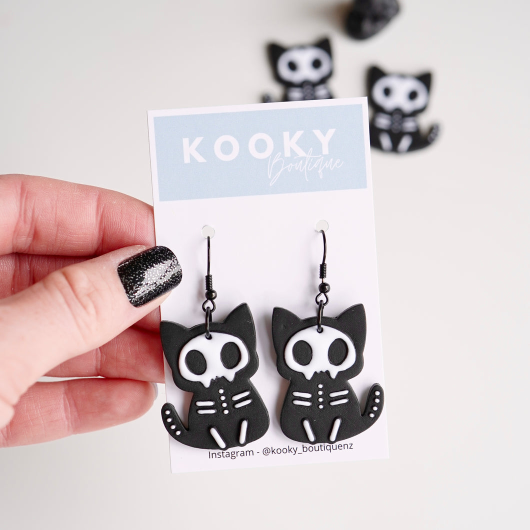 Skeleton Cat Earrings