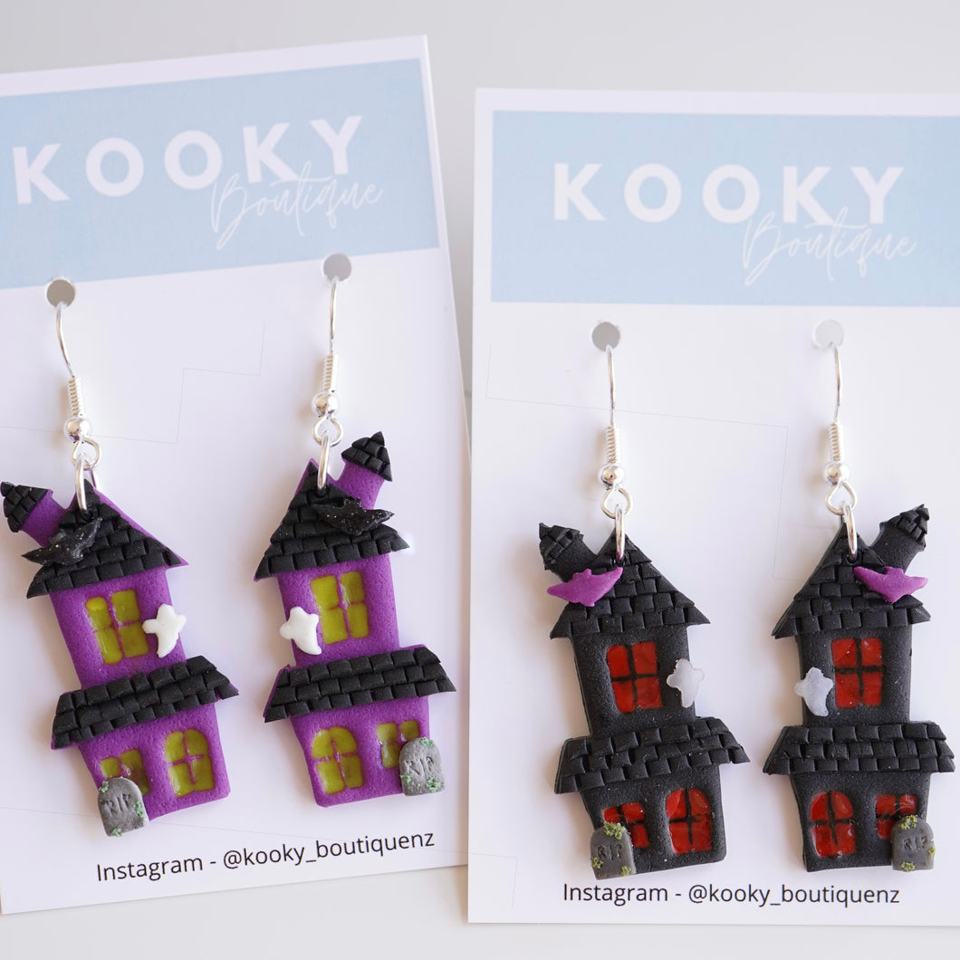 2D Haunted House Earrings