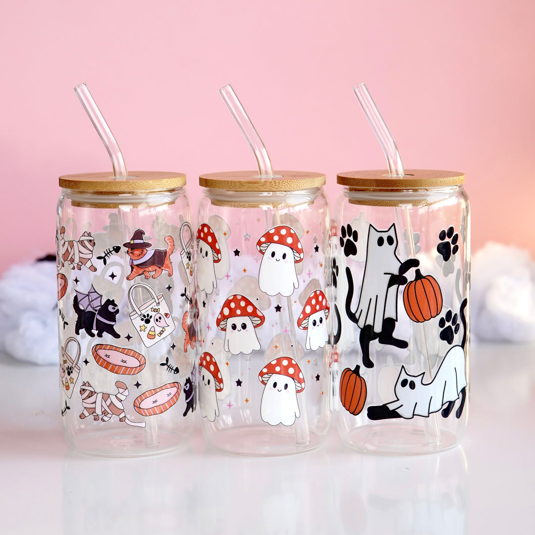 Glass Cup - Halloween 2025 (Cats & Ghosts)