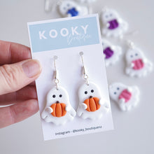 Load image into Gallery viewer, Ghost Holding Pumpkin Earrings
