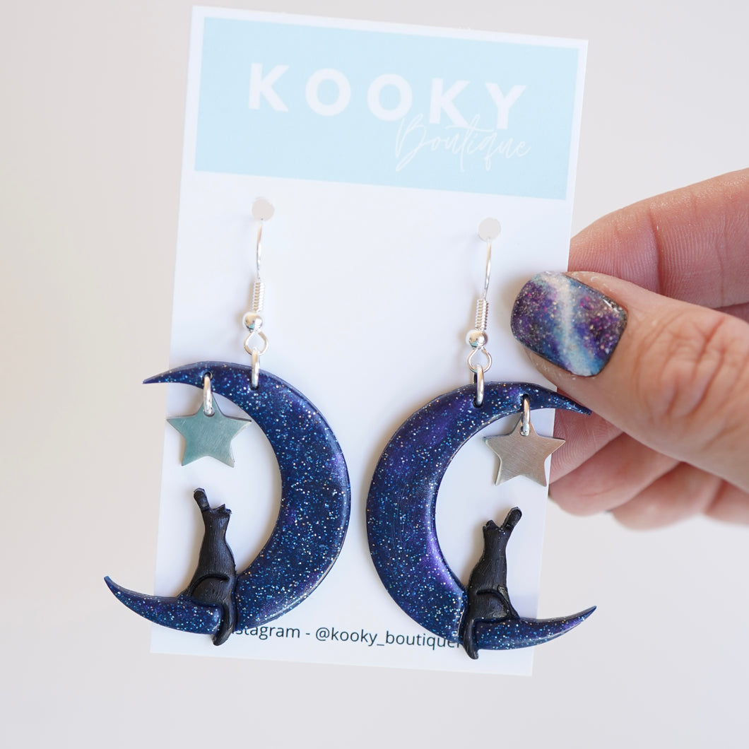 Moon Cat & Dog Earrings