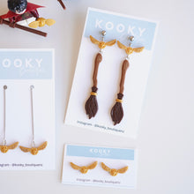 Load image into Gallery viewer, Golden Snitch &amp; Broomstick Earrings
