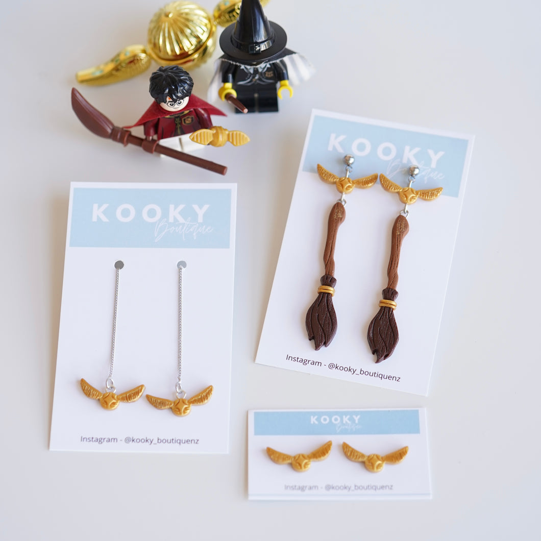 Golden Snitch & Broomstick Earrings