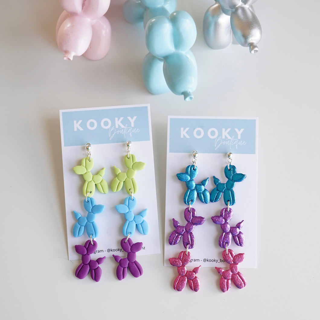 3 Drop Balloon Dog Earrings