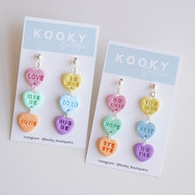 Load image into Gallery viewer, Conversation Heart Earrings - 3 Drop Hanging and Stud Pack
