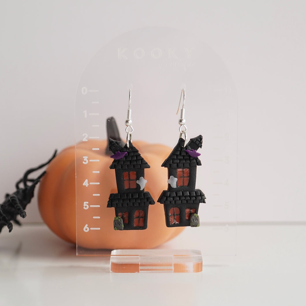 2D Haunted House Earrings