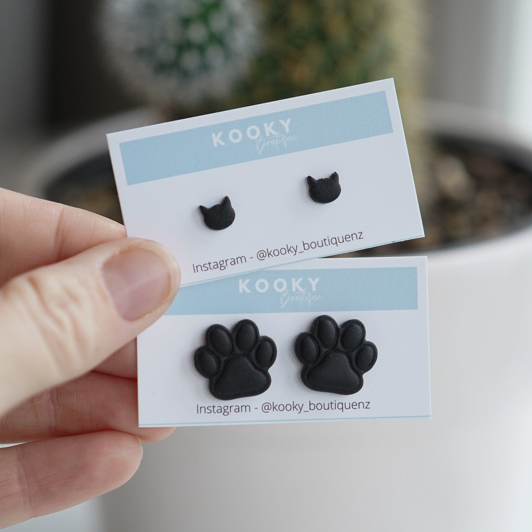 Cat Head and Paw Print Studs