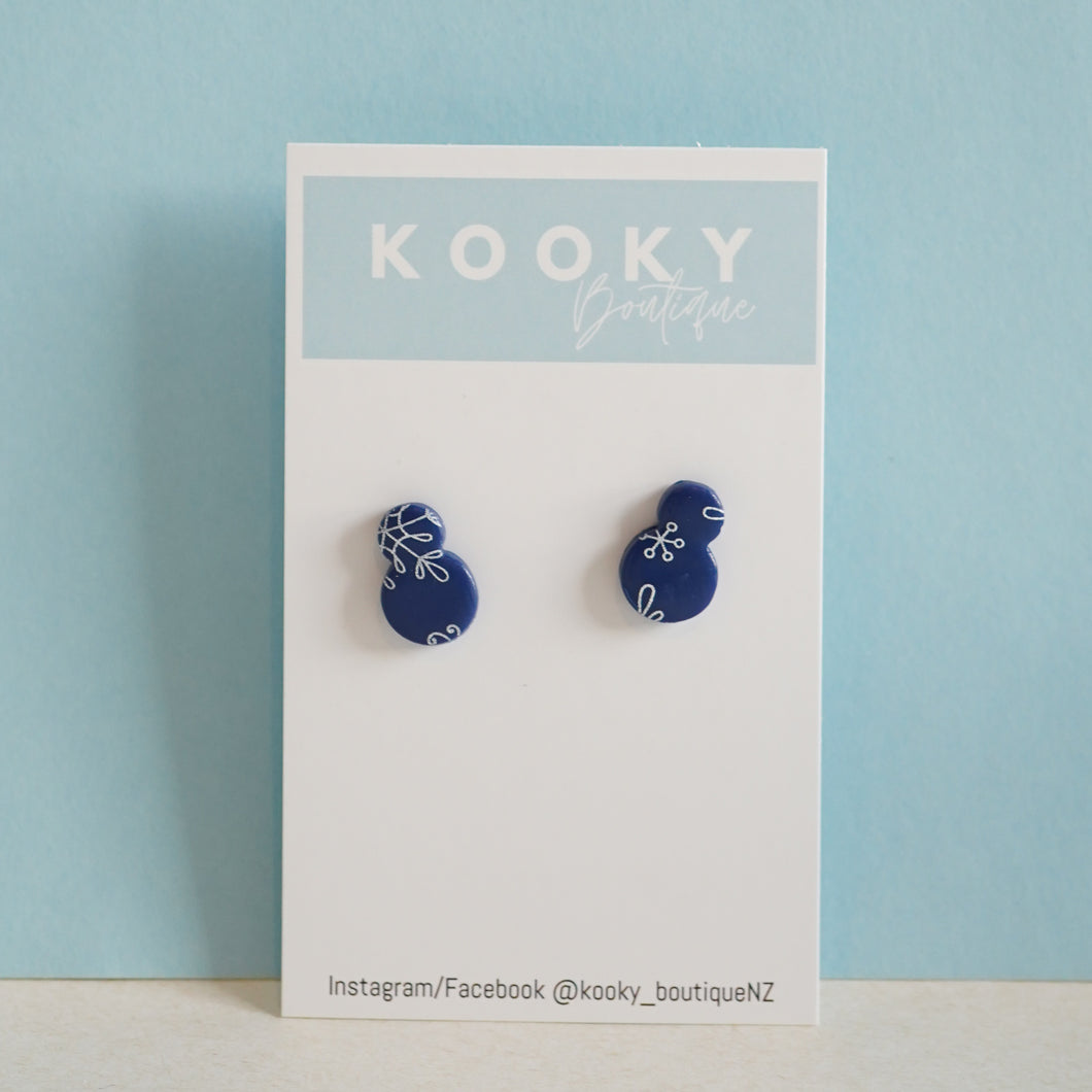 Navy Blue Snowflake Print Earrings