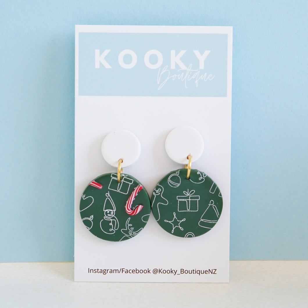 Green Christmas Scene Earrings