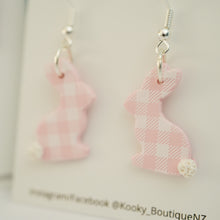 Load image into Gallery viewer, Pink Gingham Bunny Earrings
