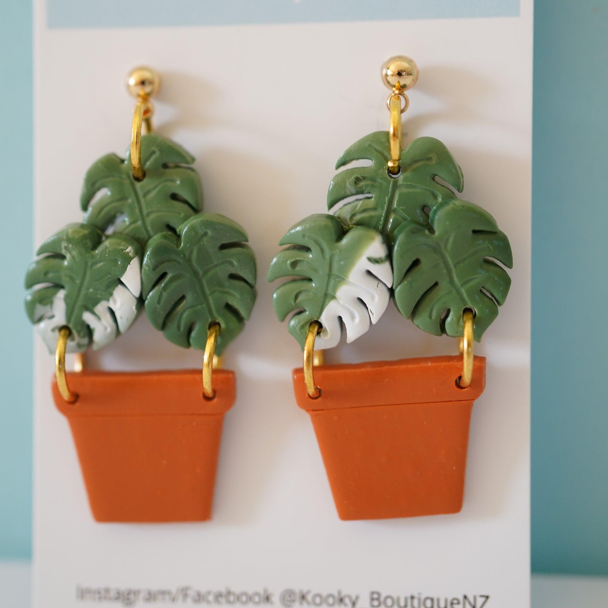 pot plant earrings Monstera Pot Plant Earrings – Kooky Boutique NZ