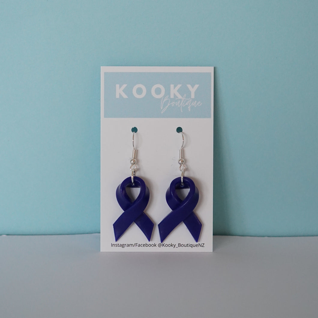 Blue Awareness Ribbon 3D Earrings